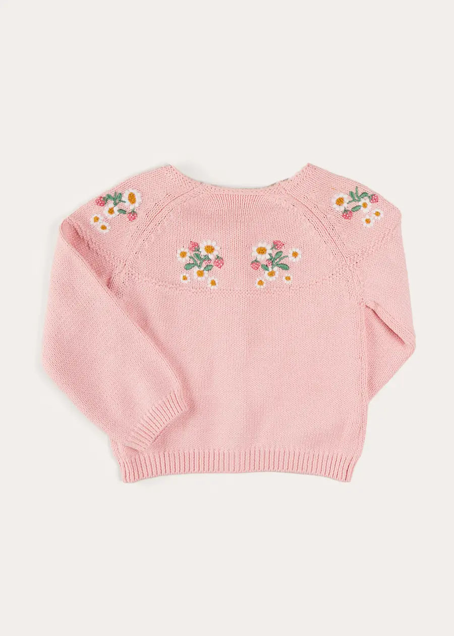 Strawberry Embroidery Cardigan in Pink (12mths-6yrs) KNITWEAR from Pepa London