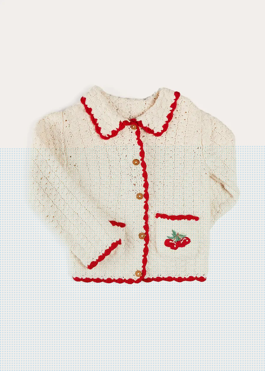 Cherry Motif Crochet Cardigan in Beige (2-10yrs) KNITWEAR from Pepa London