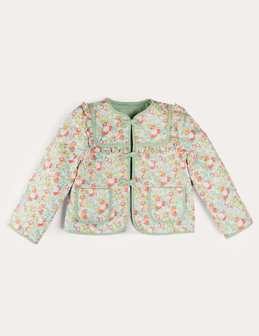 Clementine Floral Quilted Reversible Jacket in Coral (4-12yrs) COATS from Pepa London