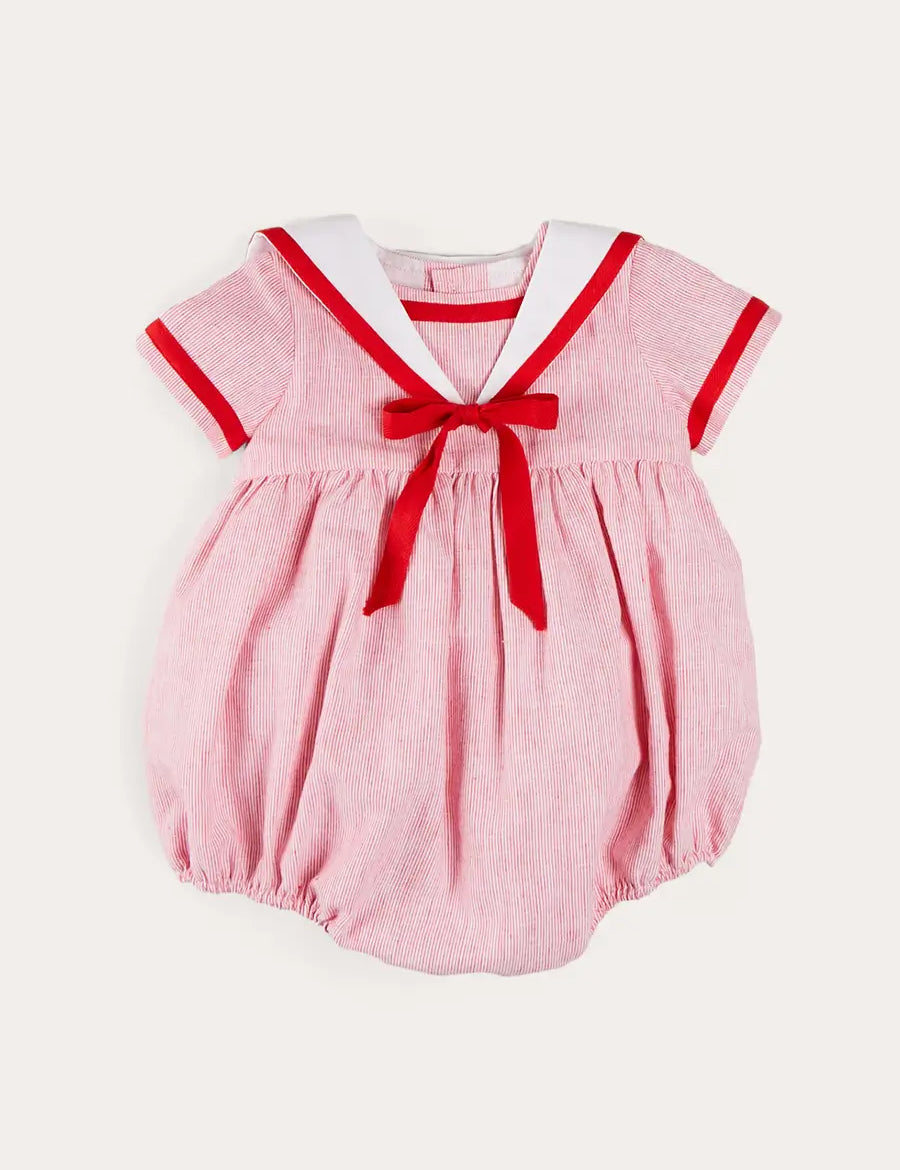 Lawrence Striped Mariner Collar Short Sleeve Romper in Red (6mths-3yrs) ROMPERS from Pepa London