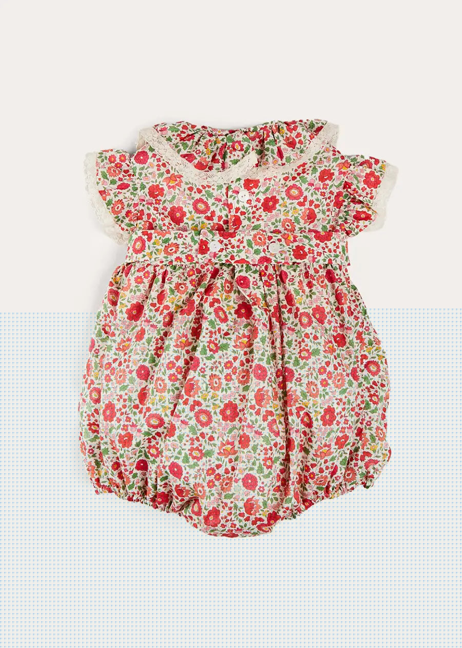 Margot Floral Romper in Red Made with Liberty Fabric (6m-2yrs) ROMPERS from Pepa London