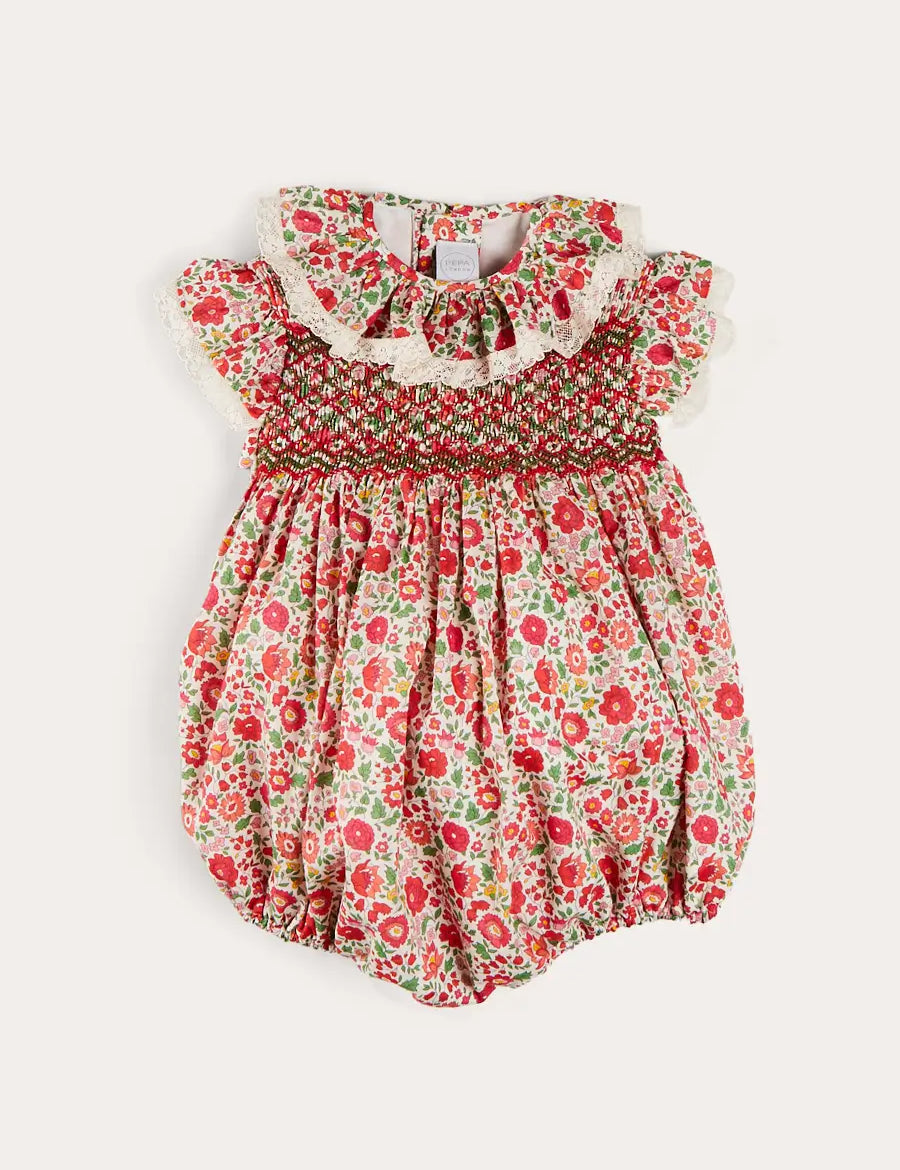Margot Floral Romper in Red Made with Liberty Fabric (6m-2yrs) ROMPERS from Pepa London