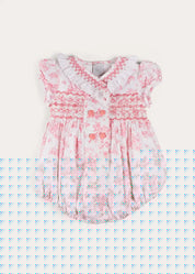 Audrey Hand Smocked Double Breasted Short Sleeve Romper in Pink (6mths-2yrs) ROMPERS from Pepa London