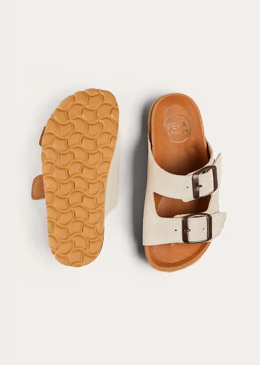 Suede Buckle Detail Sandals in Beige (28-35EU) SHOES from Pepa London