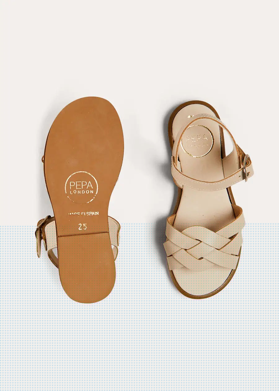 Leather Woven Detail Sandals in Beige (24-35EU) SHOES from Pepa London