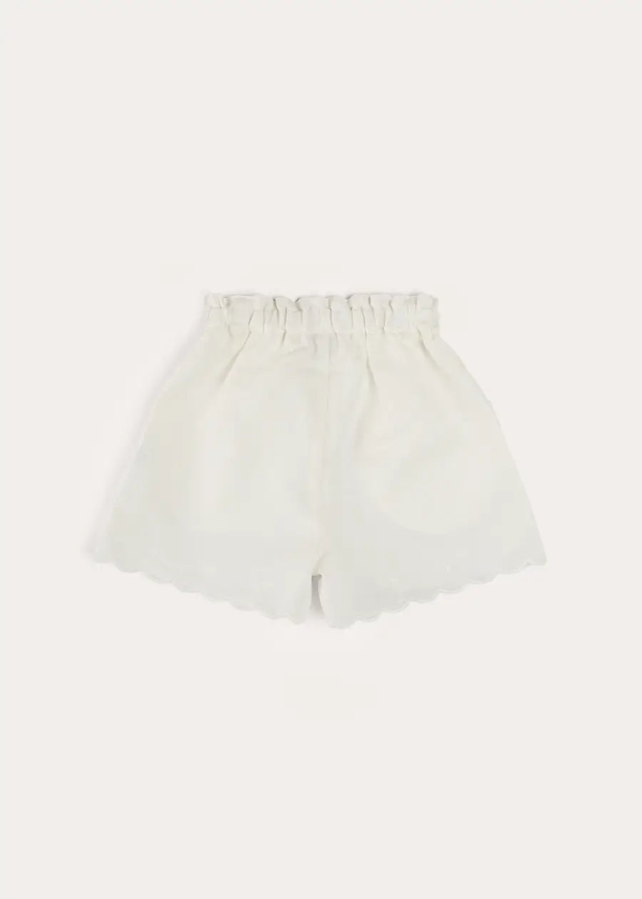 Scallop Trim Embroidered Shorts in White (2-10yrs) SHORTS from Pepa London