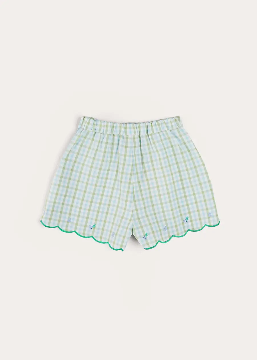 Maxwell Gingham Scallop Trim Embroidered Shorts in Green (18mths-10yrs) SHORTS from Pepa London