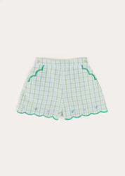 Maxwell Gingham Scallop Trim Embroidered Shorts in Green (18mths-10yrs) SHORTS from Pepa London