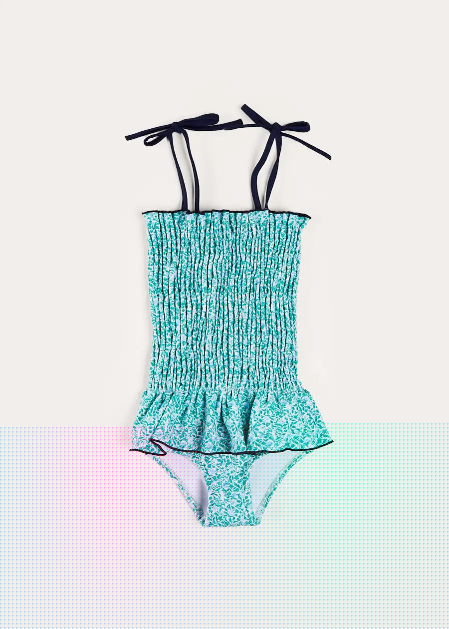 Adelaide Floral Smock Detail Swimsuit in Green (2-10yrs) SWIMWEAR from Pepa London