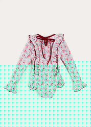 Louisa Floral Ruffle Trim Long Sleeve Swimsuit in Pink (2-10yrs) SWIMWEAR from Pepa London