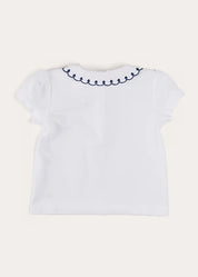 Embroidered Scallop Collar Short Sleeve Polo Shirt in Navy (2-10yrs) TOPS & BODYSUITS from Pepa London