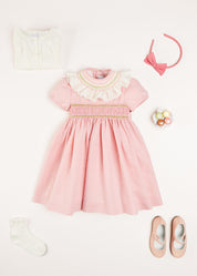 Bib Collar Short Sleeve Dress in Pink (12mths-10yrs) Dresses  from Pepa London