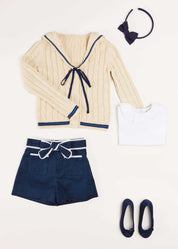 Cable Knit Mariner Cardigan in Beige (4-10yrs) Knitwear  from Pepa London