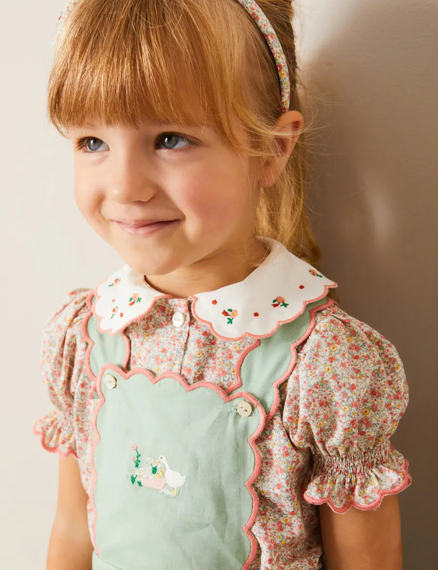 Mabel Floral Embroidered Short Sleeve Blouse in Coral (18mths-10yrs) BLOUSES from Pepa London