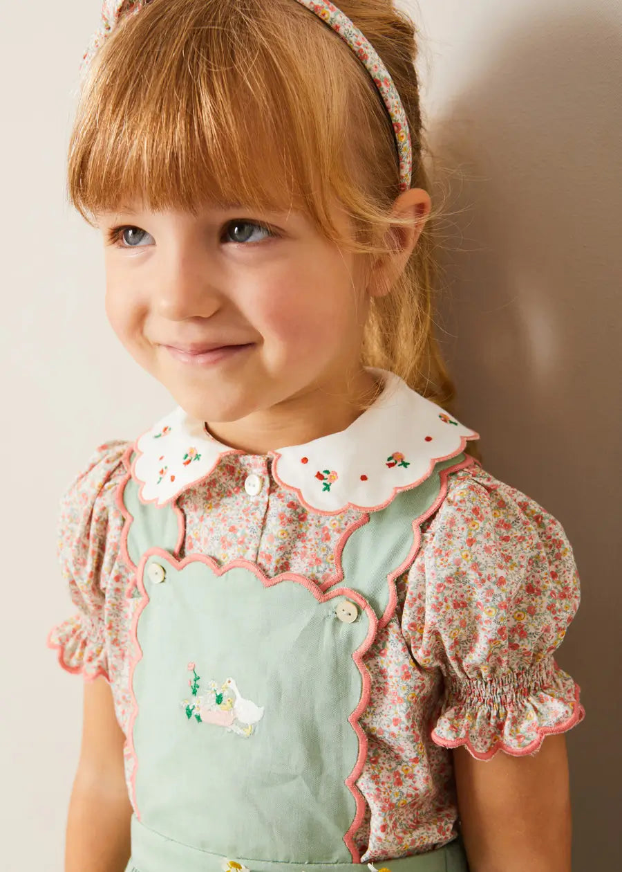 Mabel Floral Embroidered Short Sleeve Blouse in Coral (18mths-10yrs) BLOUSES from Pepa London