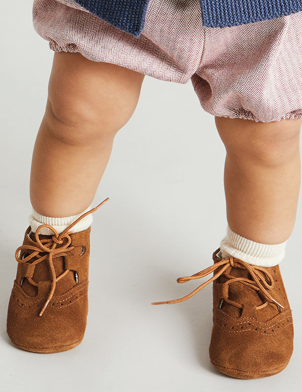Suede Oxford Pram Booties in Brown (17-20EU) Shoes  from Pepa London