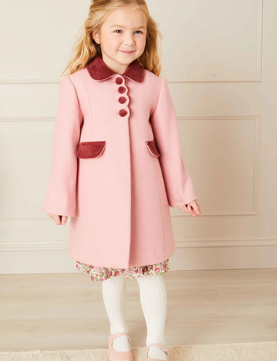 Single Breasted Scallop Detail Coat in Pink (2-10yrs) Coats  from Pepa London