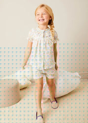 Clara Floral Ruffle Collar Short Sleeve Pyjamas in Green (18mths-10yrs) NIGHTWEAR from Pepa London
