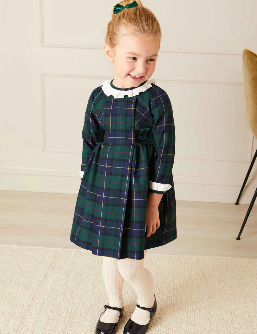 Windsor Tartan Dress in Green (12mths-10yrs) Dresses  from Pepa London