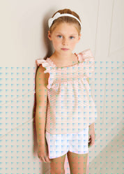 Striped Smock Detail Ruffle Sleeve Blouse in Tangerine (4-10yrs) Blouses  from Pepa London
