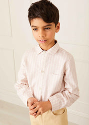 Striped Polo Collar Long Sleeve Shirt in Burgundy (12mths-10yrs) Shirts  from Pepa London