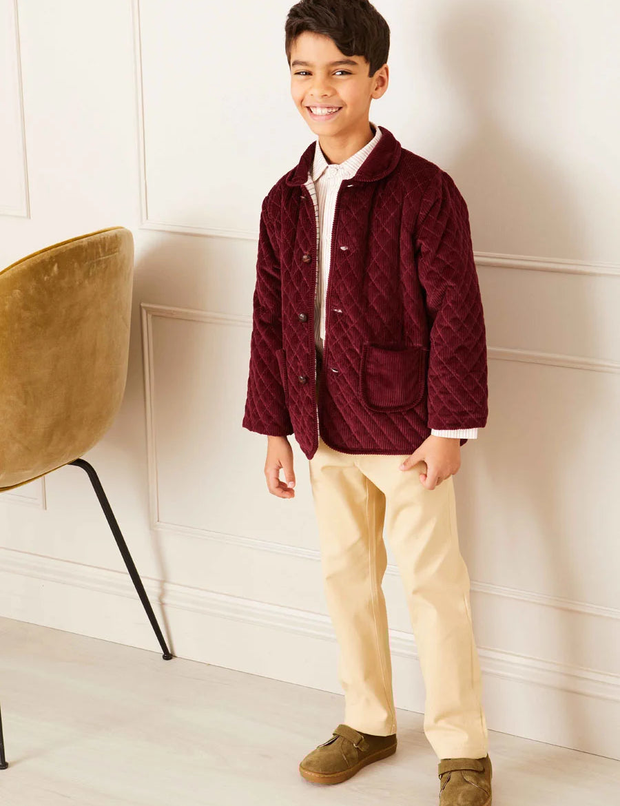 Corduroy Quilted Jacket in Burgundy (4-10yrs) Coats  from Pepa London