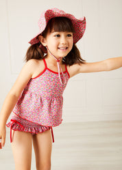 Annie Floral Print Bow Detail Two Piece Swimsuit in Pink (12mths-6yrs) Swimwear  from Pepa London