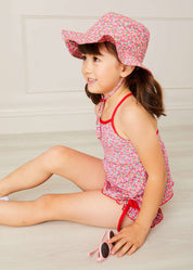 Annie Floral Print Bow Detail Two Piece Swimsuit in Pink (12mths-6yrs) Swimwear  from Pepa London