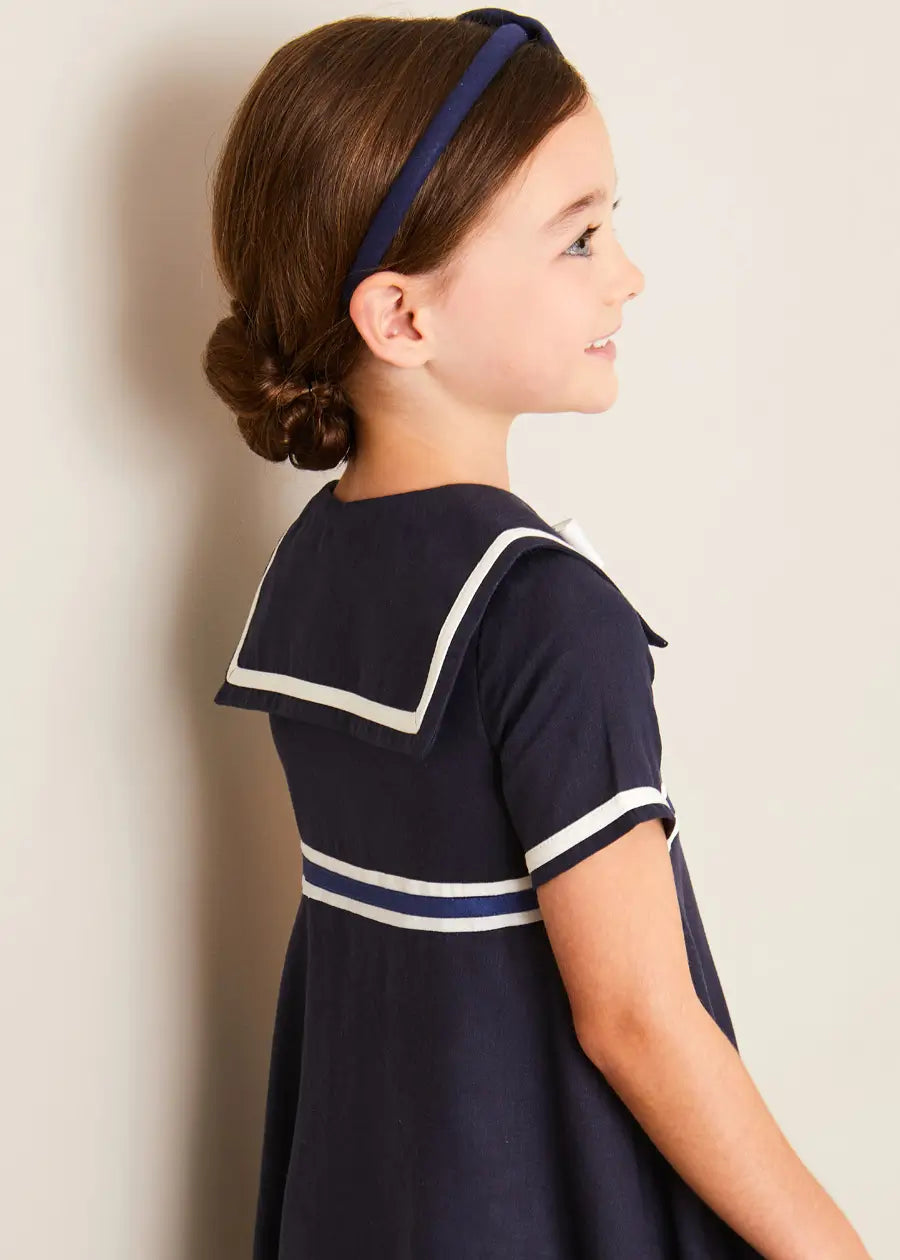 Navy Linen Big Bow Hairband