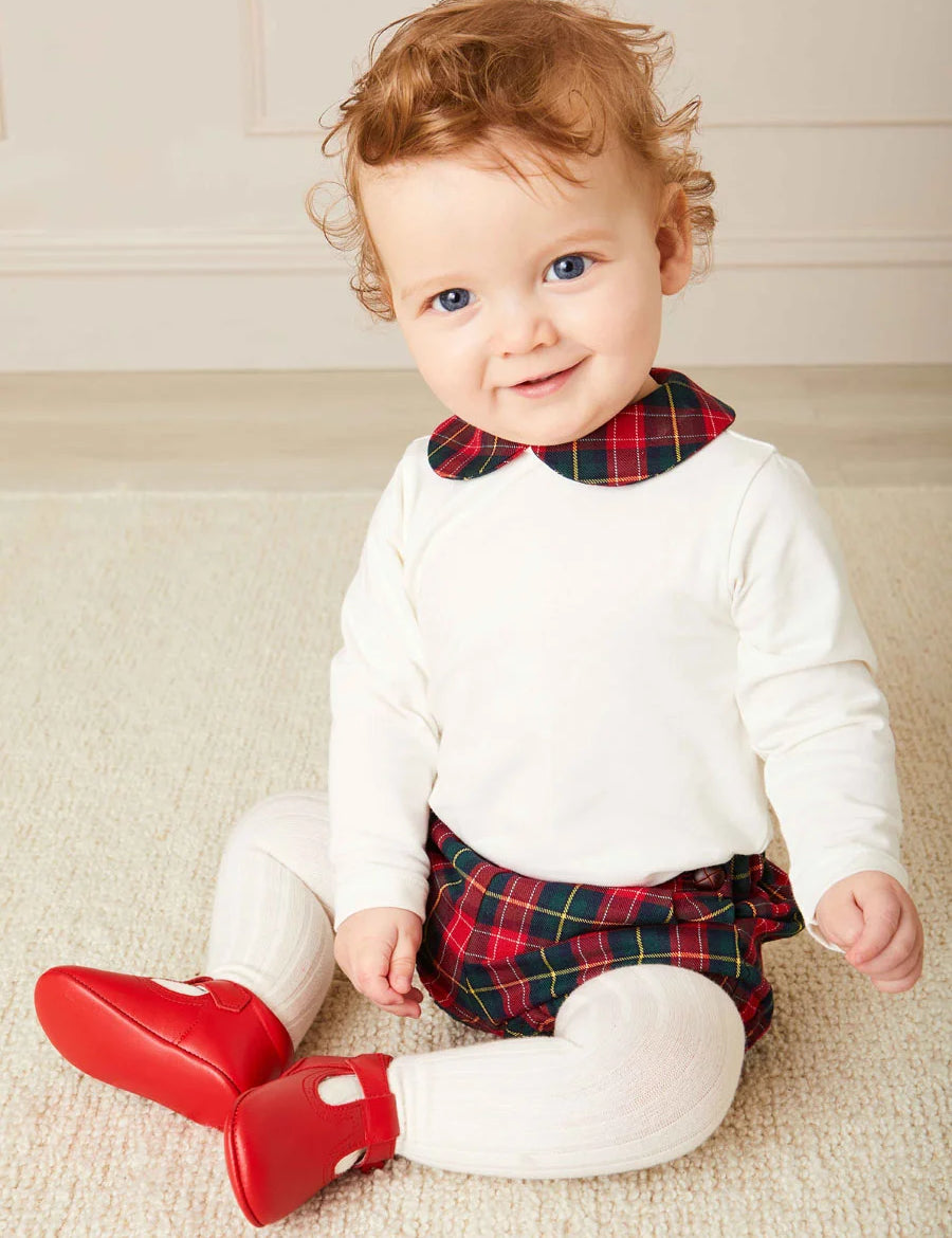 Belgravia Tartan Long Sleeve Bodysuit in Red (1mth-3yrs) Tops & Bodysuits  from Pepa London