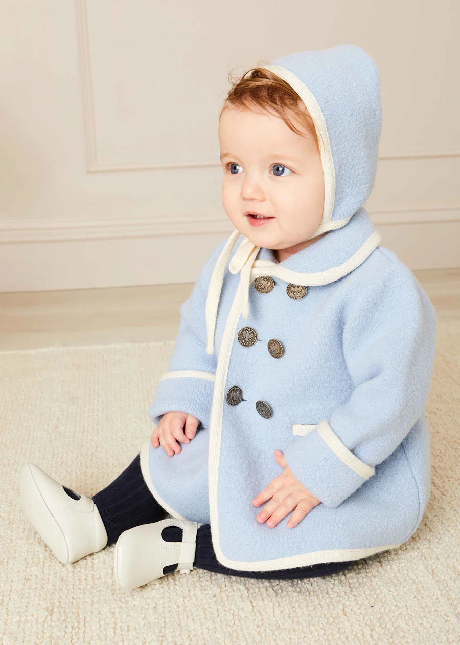 Austrian Double Breasted Wool Baby Coat in Baby Blue (6mths-4yrs) Coats from Pepa London
