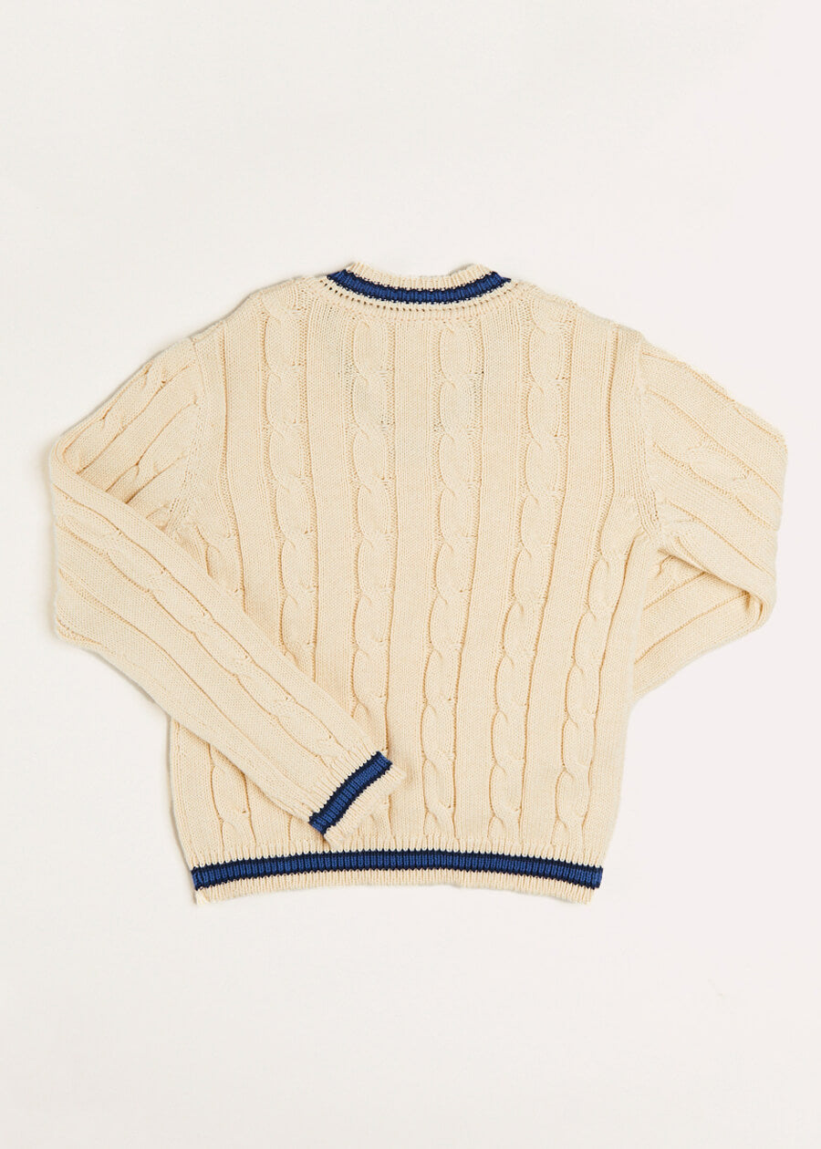 Cable Knit V-Neck Jumper in Cream (4-10yrs) Knitwear  from Pepa London