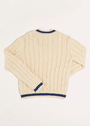 Cable Knit V-Neck Jumper in Cream (4-10yrs) Knitwear  from Pepa London