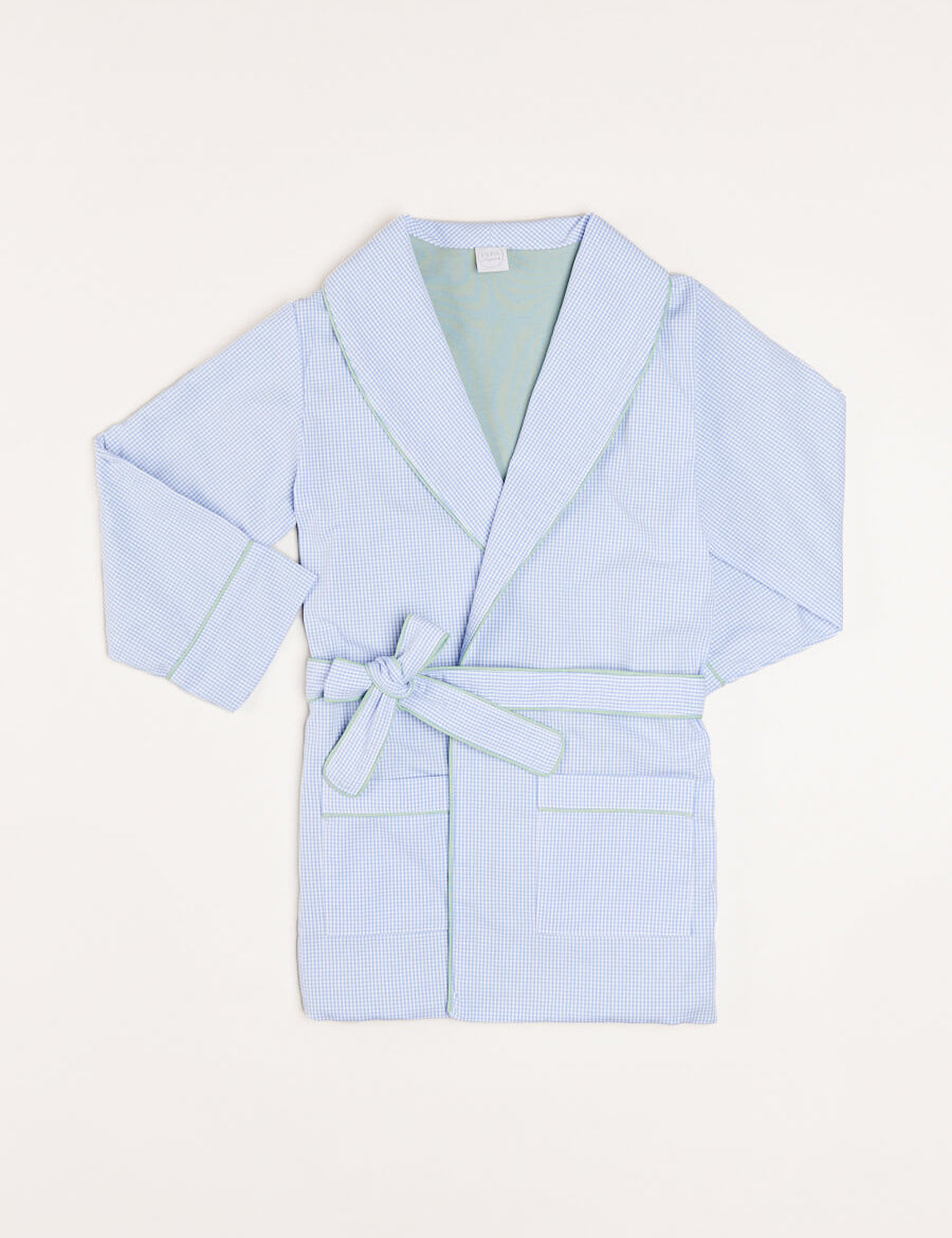 Gingham Contrast Piping Dressing Gown in Blue (2-10yrs) Nightwear  from Pepa London