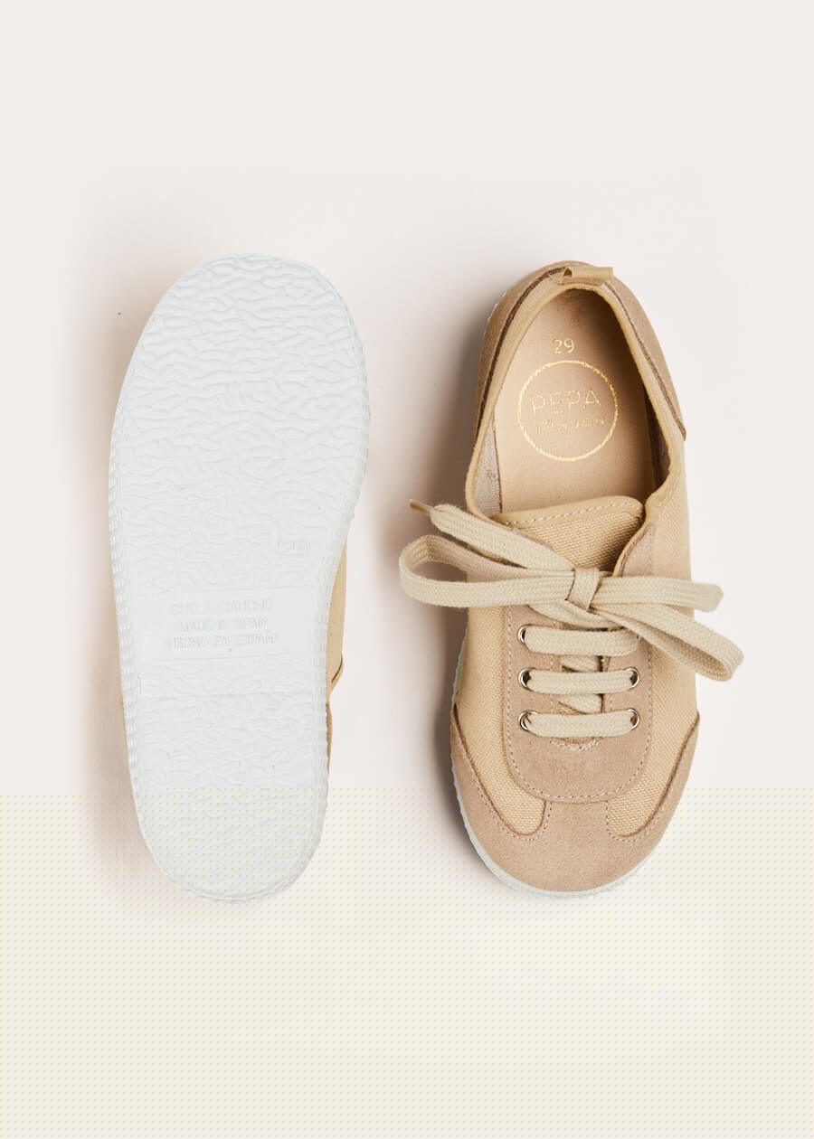 Lace Up Plimsolls in Taupe (24-35EU) Shoes from Pepa London