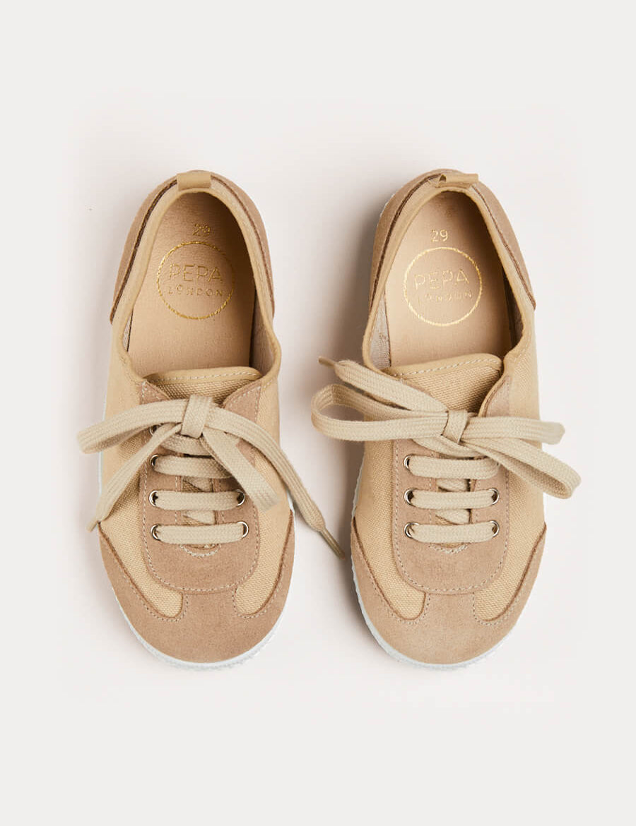 Lace Up Plimsolls in Taupe (24-35EU) Shoes from Pepa London