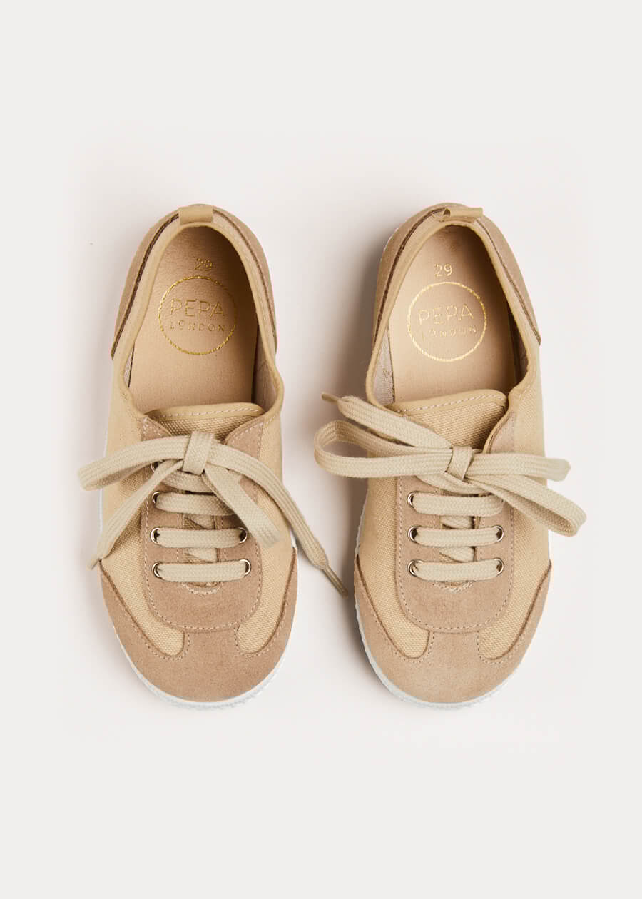 Lace Up Plimsolls in Taupe (24-35EU) Shoes from Pepa London