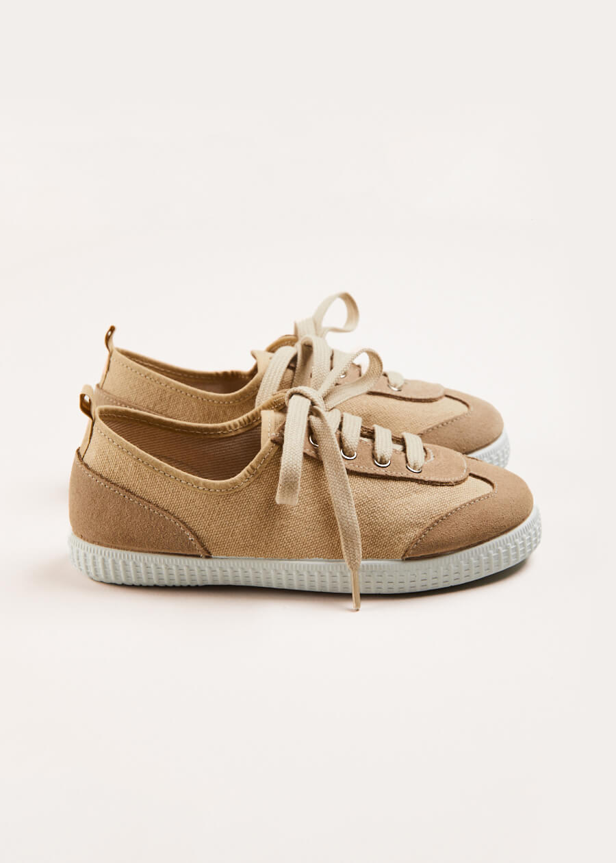 Lace Up Plimsolls in Taupe (24-35EU) Shoes from Pepa London