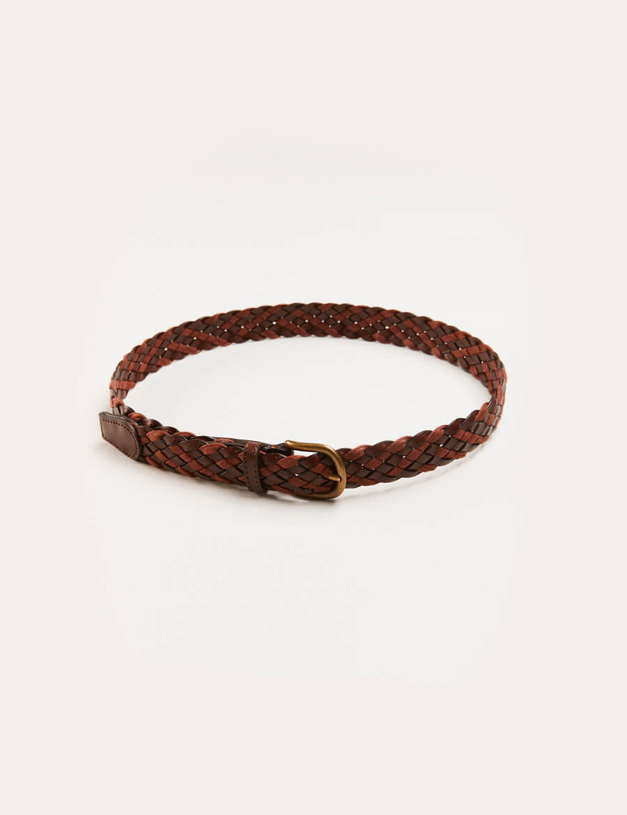 Leather Braided Belt in Brown (XS-S) Belts & Braces  from Pepa London