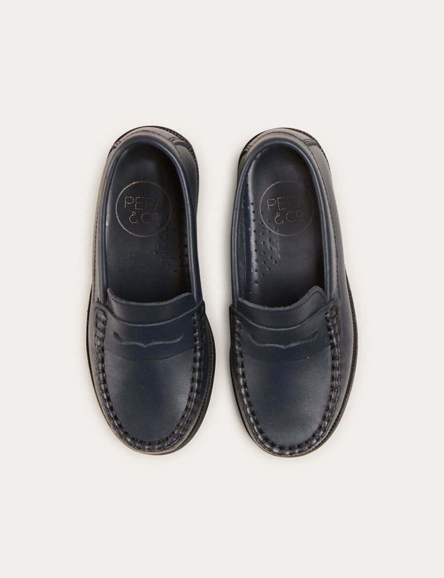 Leather Moccasins In Navy (25-34EU) SHOES  from Pepa London