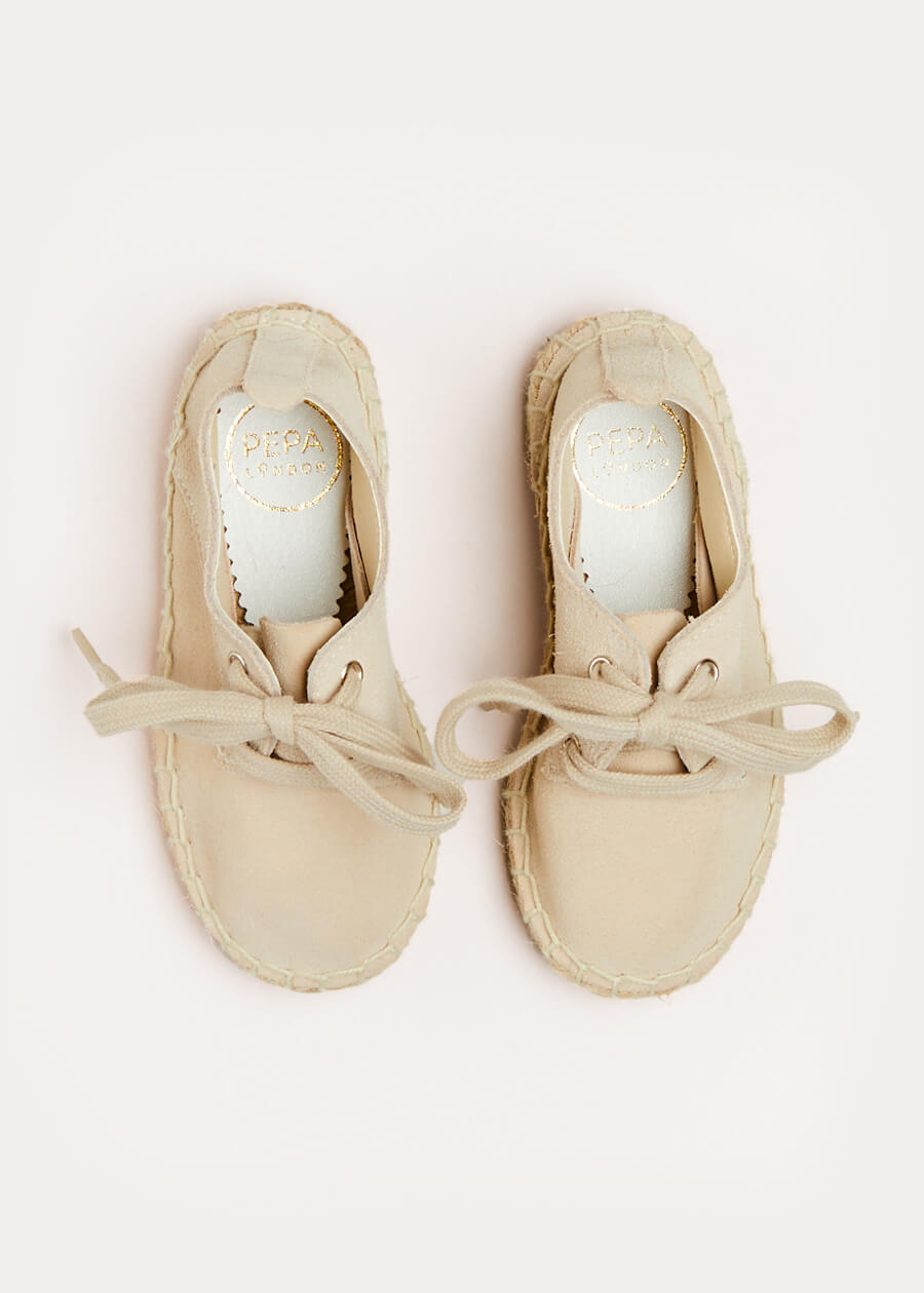 Suede Lace-up Espadrilles in Beige (24-35EU) Shoes from Pepa London