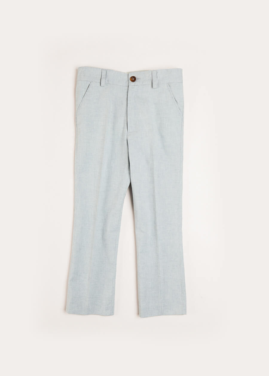 Plain Light Linen Suit Trousers in Blue (4-10yrs) Trousers  from Pepa London