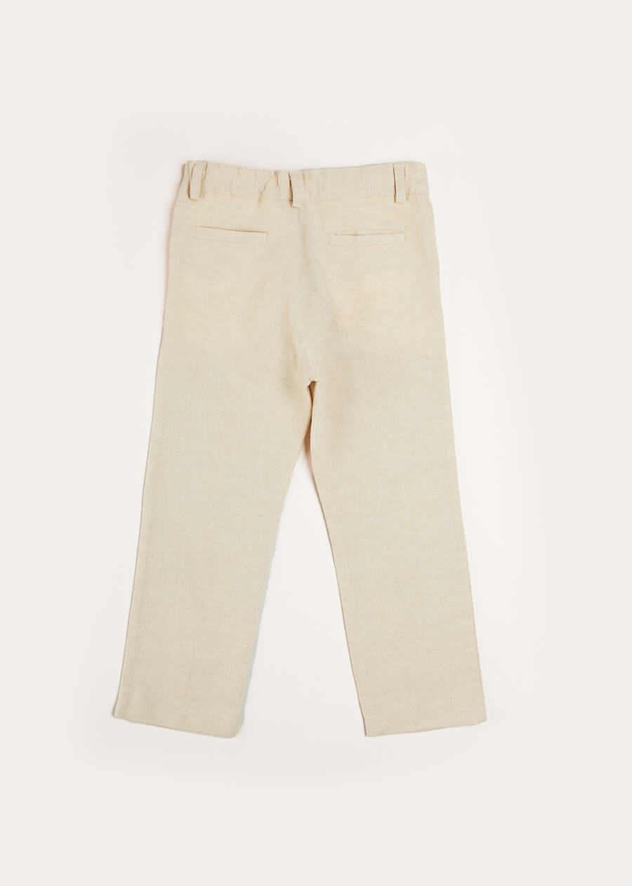 Plain Light Linen Trousers in Beige (4-10yrs) Trousers  from Pepa London