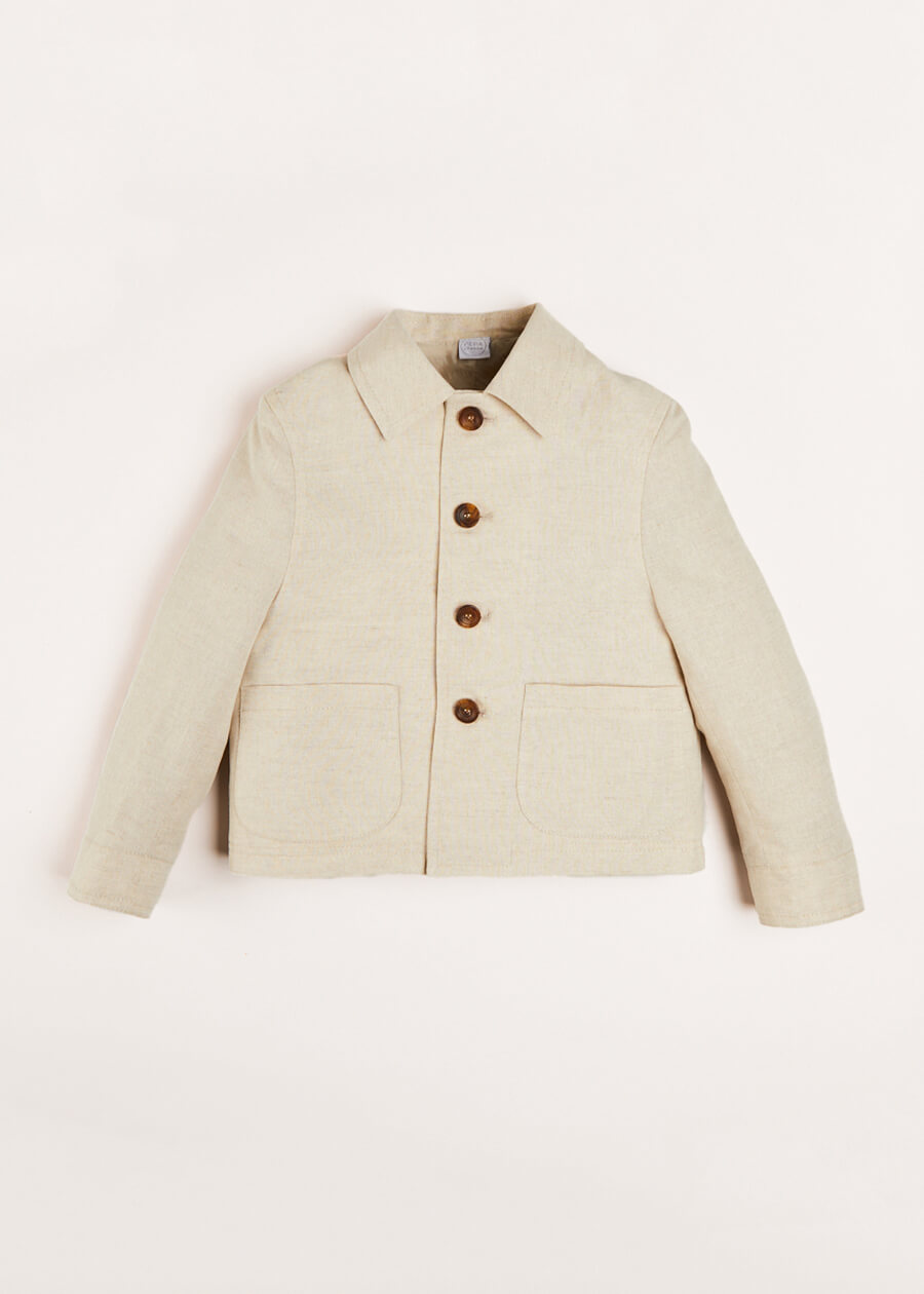 Polo Collar Button Down Jacket in Beige (4-10yrs) Coats  from Pepa London