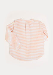 Striped Mao Collar Long Sleeve Shirt in Tangerine (2-10yrs) Shirts  from Pepa London