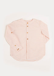 Striped Mao Collar Long Sleeve Shirt in Tangerine (2-10yrs) Shirts  from Pepa London