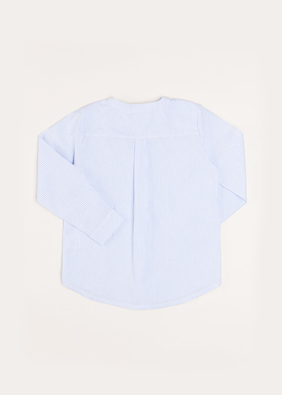 Striped Mao Collar Long Sleeve Shirt in Blue (4-10yrs) Shirts  from Pepa London