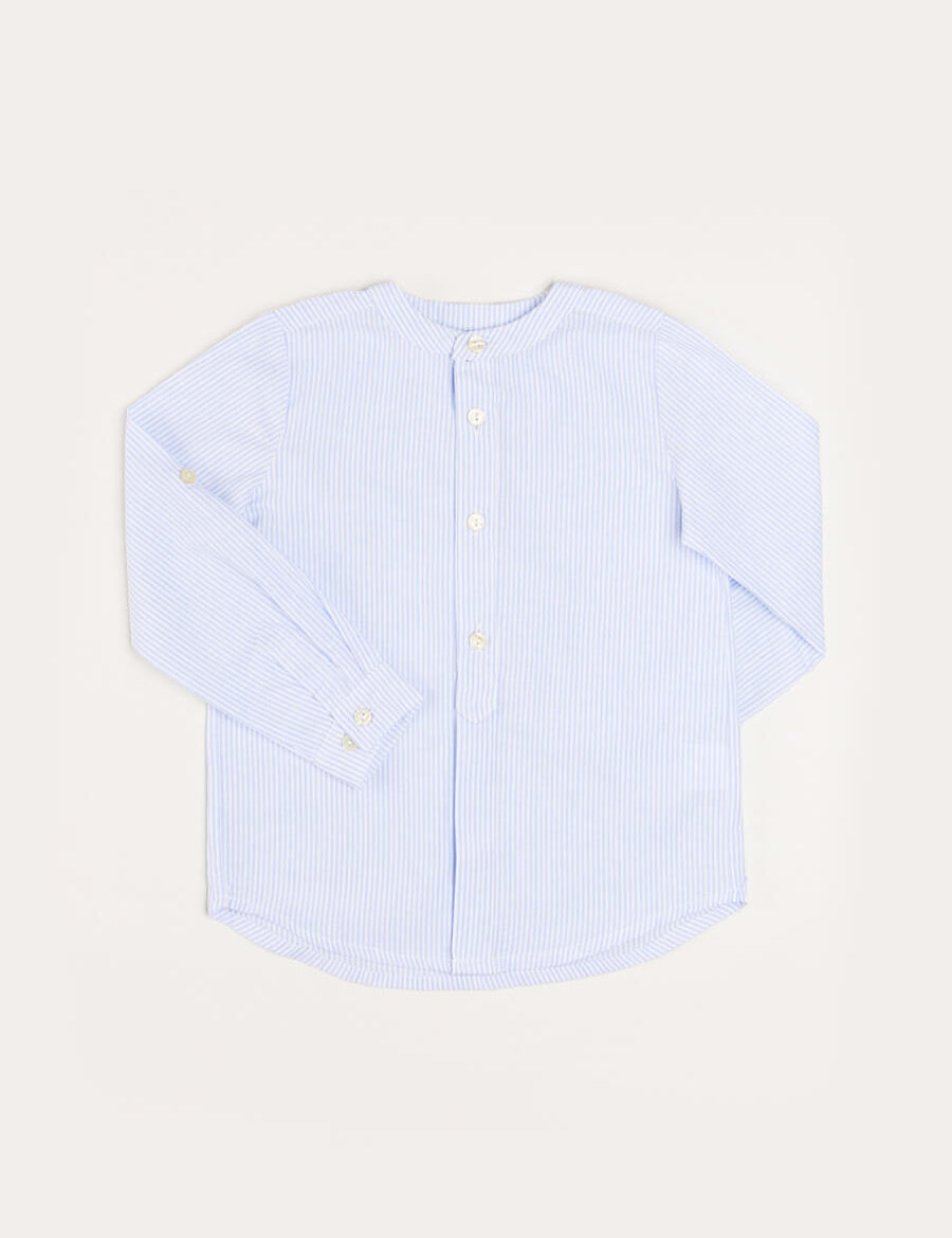Striped Mao Collar Long Sleeve Shirt in Blue (4-10yrs) Shirts  from Pepa London