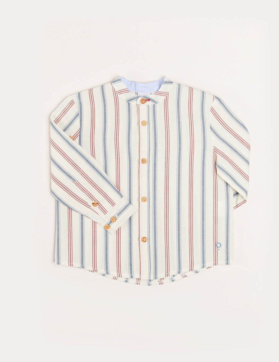 Striped Polo Collar Long Sleeve Shirt in Red (4-10yrs) Shirts  from Pepa London
