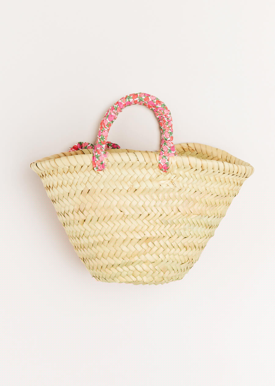Annie Floral Print Bow Detail Straw Bag in Pink (S-M) Accessories  from Pepa London